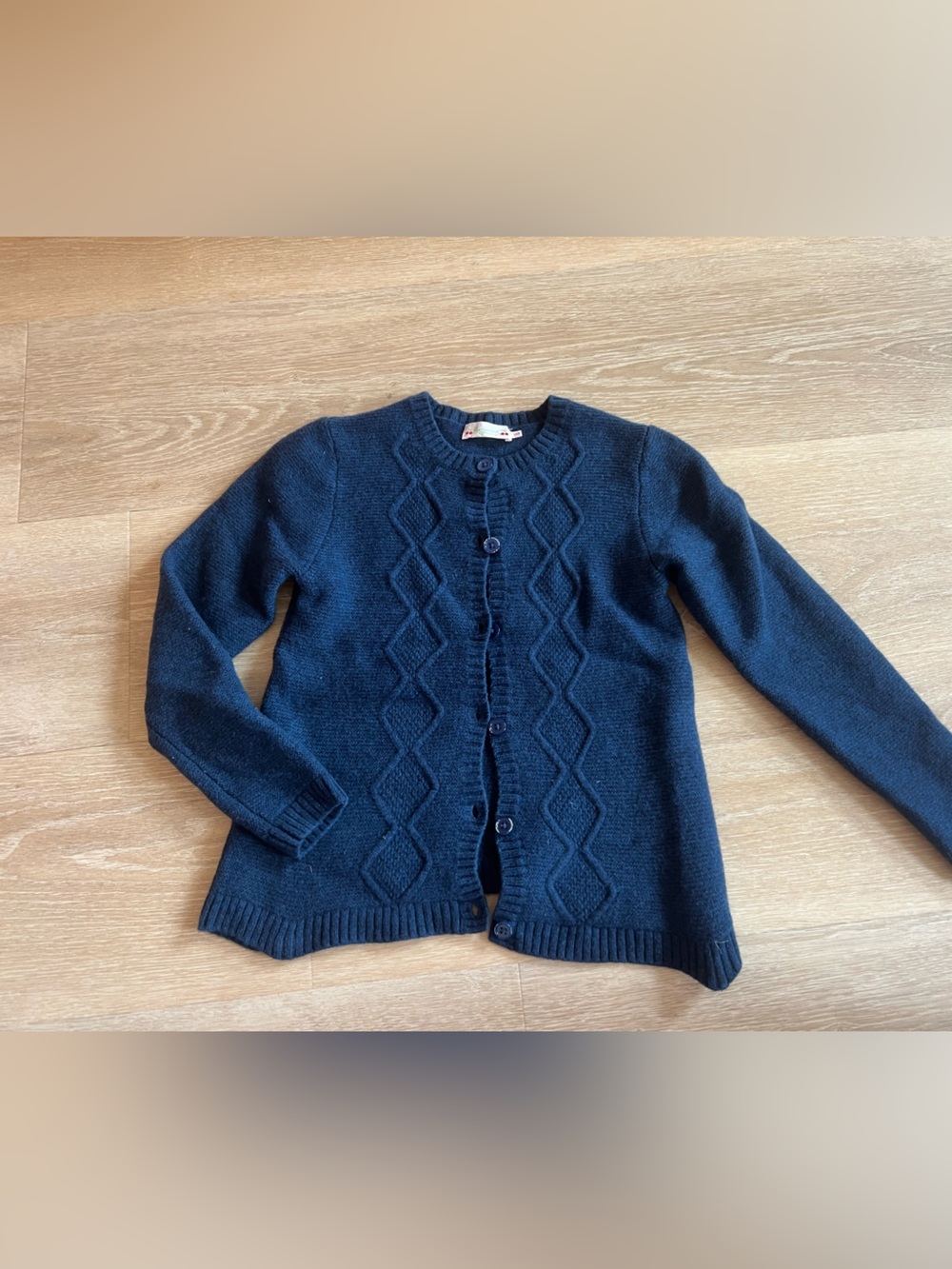 Bonpoint Navy Diamond Cable-Knit Cardigan